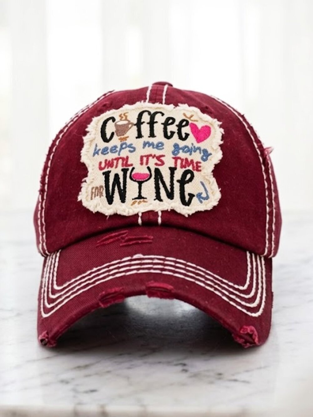  Ladies Burgundy Coffee Until Wine Ball Cap